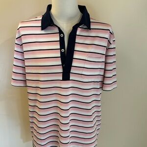 RLX Ralph Lauren Pink Striped Polo with Navy Trim